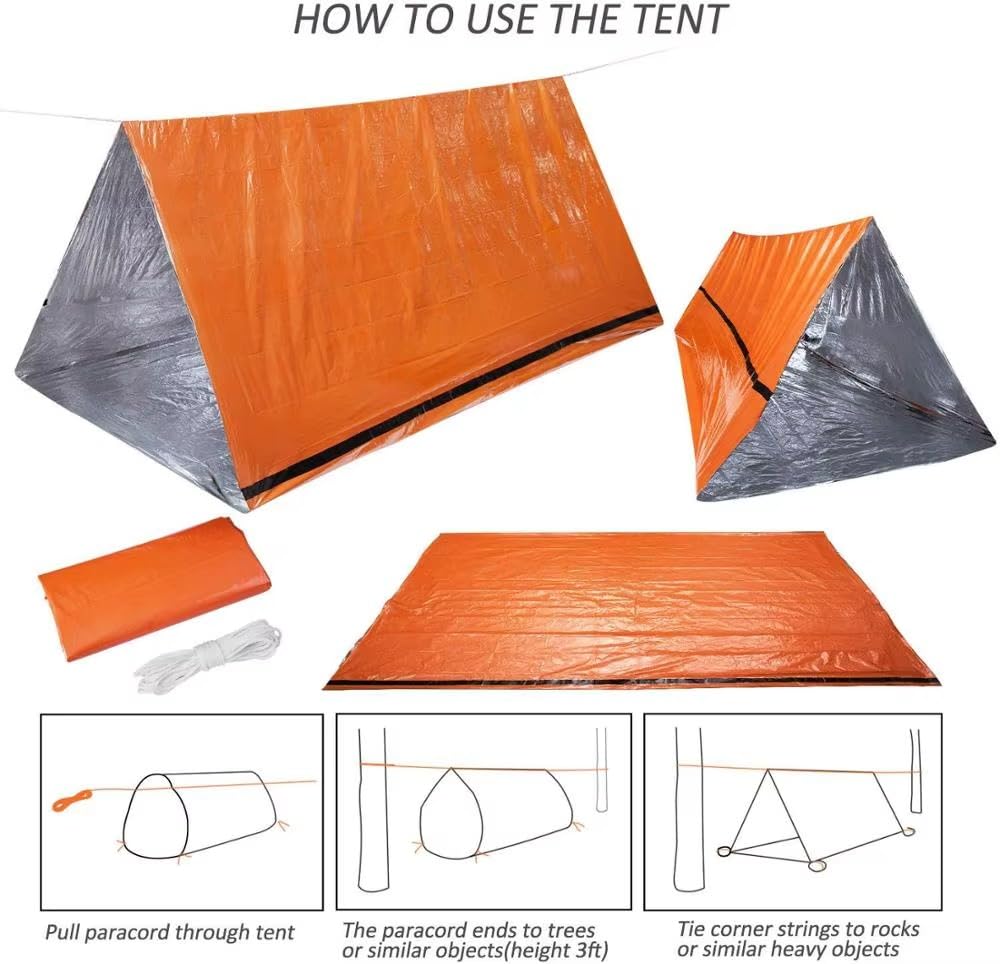 FLYTOP Emergency Survival Shelter Tent, Orange and Silver, 2 Person, for Camping, Hiking and Outdoor Survival
