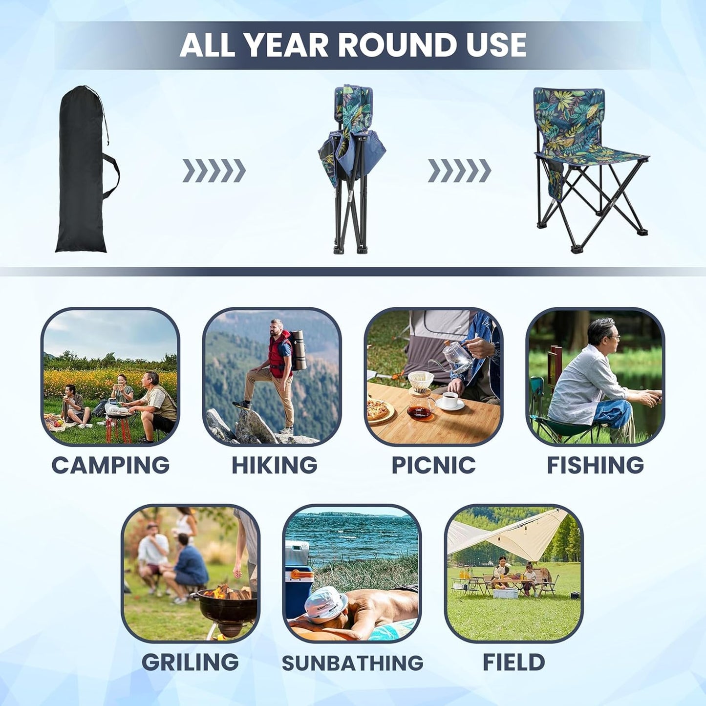 FLYTOP Heavy Duty Camping Chair 250 kg Capacity | Foldable Outdoor Chair with Polyester Fabric, Tote Bag & Side Storage Pocket | Ideal for Fishing, Hiking, Garden & Lawn Use
