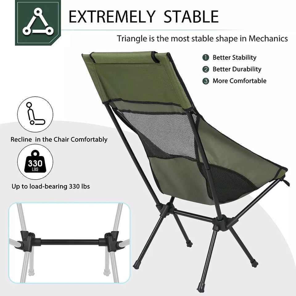FLYTOP Portable Folding Camp Chairs for Garden Outdoor Backpacking Hiking Travel Picnic Fishing Beach green