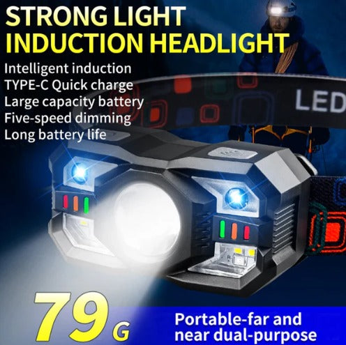 FLYTOP LED Induction Headlamp USB Charging Super Bright Headlight Motion Sensor Headlight Torch for Outdoor Camping Running