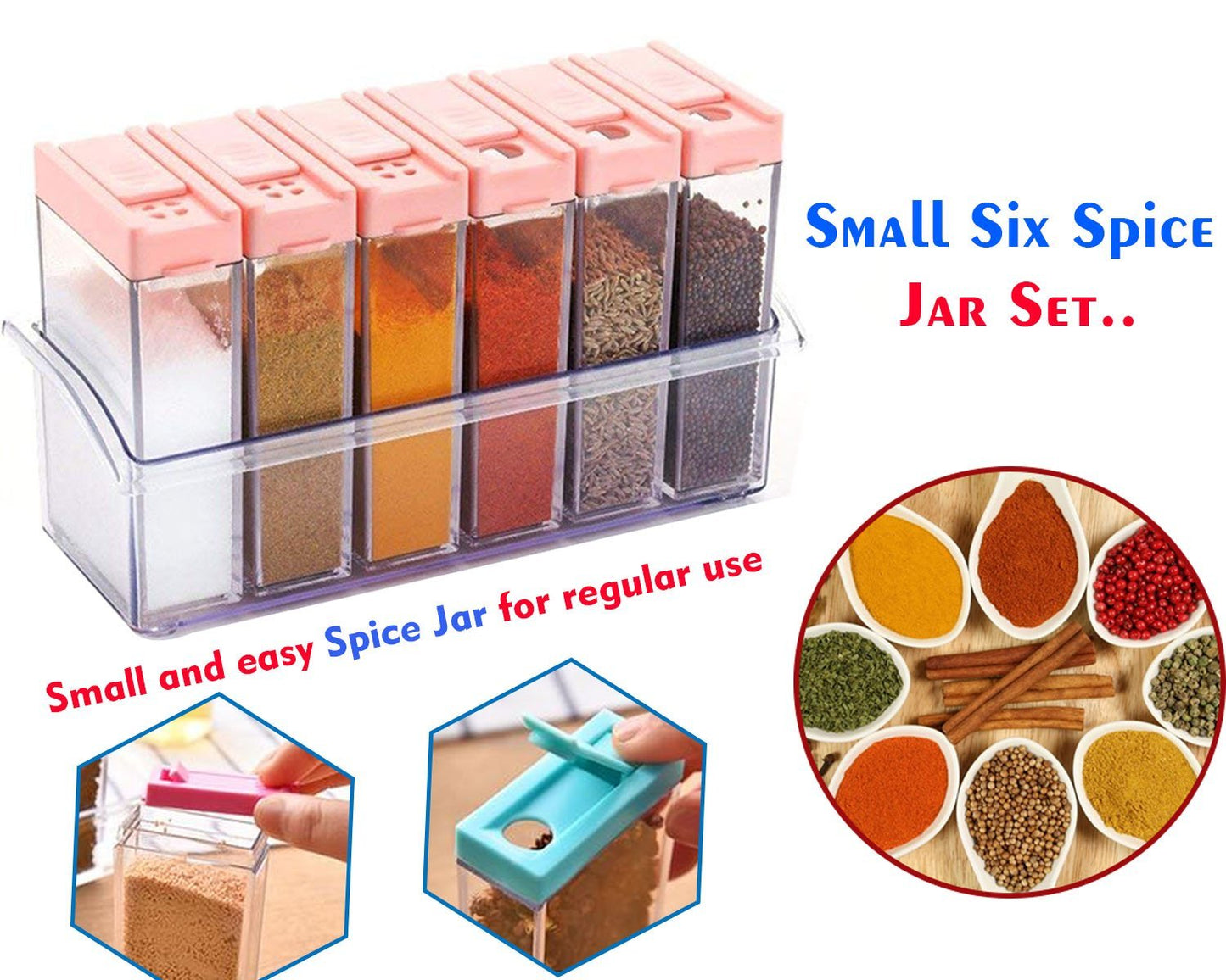 6-Piece Modular Spice Jar Set – Airtight & Space-Saving (14x22x8cm)