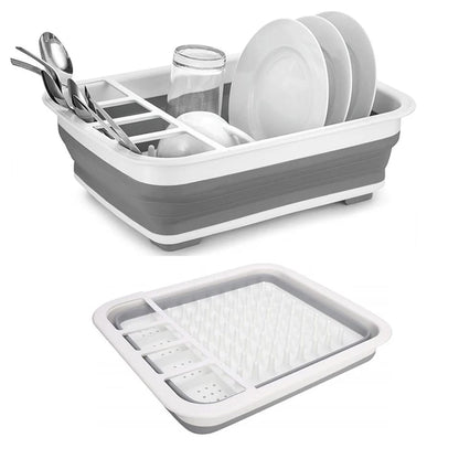 2-in-1 Collapsible Silicone Dish Drying Rack & Utensil Organizer