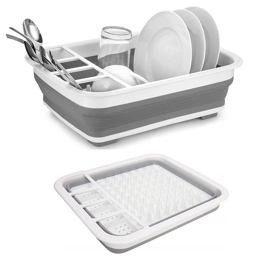 2-in-1 Collapsible Silicone Dish Drying Rack & Utensil Organizer