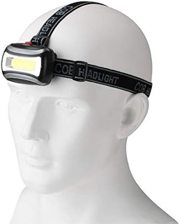 LED Headlamp, COB Light, Adjustable Elastic Band, Battery Powered, Black(Battery NOT Included)
