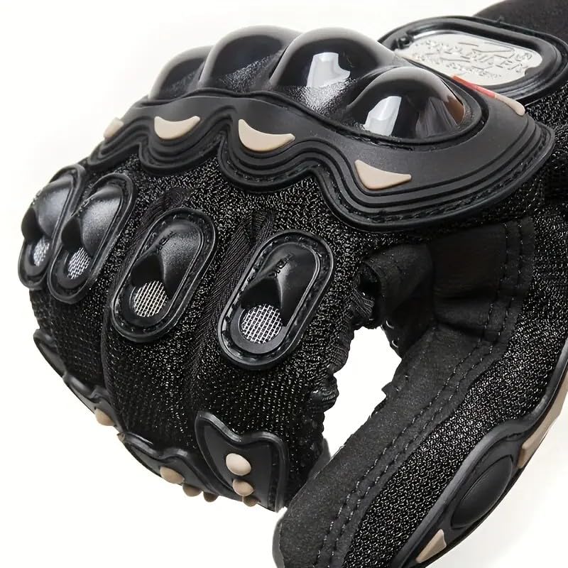 Black Biker Protective Full Finger Gloves Anti-Skid Surface Breathable Bike Riding Glove for Motorcycle, Cycling, Climbing Mountaineering, Hiking