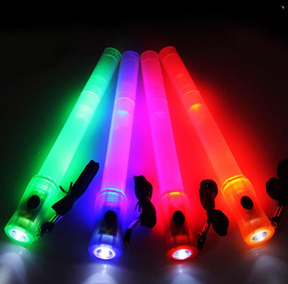 FLYTOP portable Outdoor Safety Traffic Control Rescue  4 in 1 LED Flashing Glow Stick Party Accessories  Lighted up Flashing Wand Light with Whistle