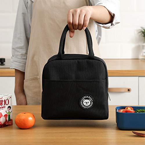 Insulated Lunch Bag with Handles, multicolor Denim Style, Bear Logo, Compact Size
