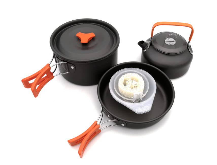 FLYTOP Camping Cookware Set Camping Gear Campfire Utensils Non-Stick Cooking Pot Pan Bowls Lightweight Travel with Storage Bag, Suitable for 2-3 People(TZ-301).