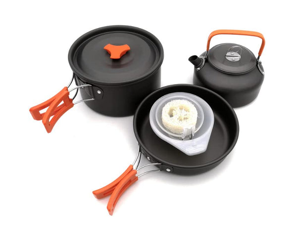 Camping Cookware Set Camping Gear Campfire Utensils Non-Stick Cooking Pot Pan Bowls Lightweight Travel with Storage Bag, Suitable for 2-3 People(TZ-301).