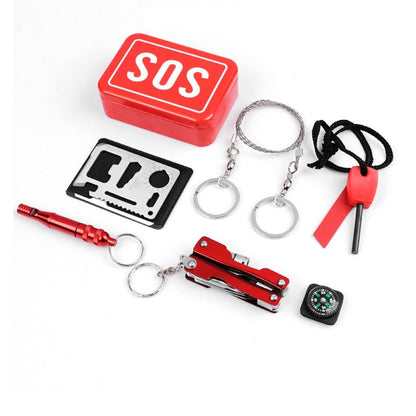 flytop Emergency SOS Survival Kit with Multi-Tool, Wire Saw, Compass, Red Storage Box