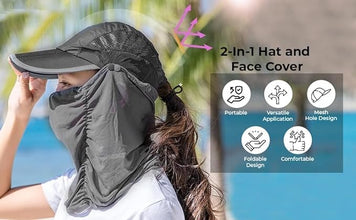 Quick-Dry Sun Protection Hat with Face Mask - Breathable, UV-Blocking Wide Brim for Fishing, Hiking & Outdoor Adventures - Adjustable, Lightweight & Foldable,Camping Accessories Multicolour