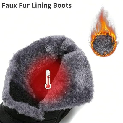 FLYTOP Winter Snow Boots, Fur Lined Ankle Boots, Navy Blue, Waterproof, Slip-On Style   Adult, Men, Alpha, Wide, One Size)