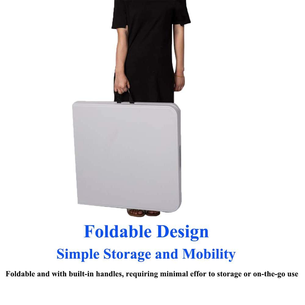 FLYTOP Portable Folding Camping Table, Picnic Table Fold in Half Plastic Picnic Desk with Handle for Indoor Outdoor