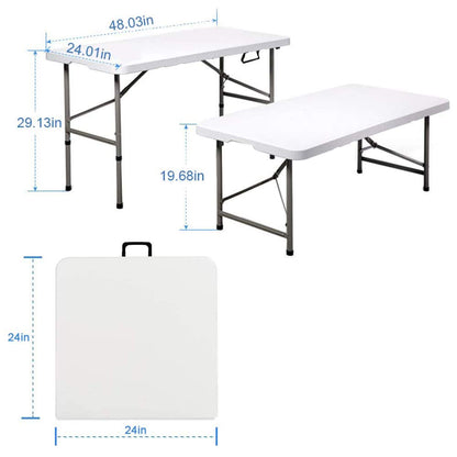 FLYTOP Portable Folding Camping Table, Picnic Table Fold in Half Plastic Picnic Desk with Handle for Indoor Outdoor