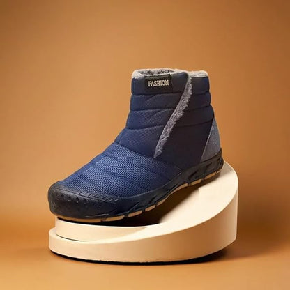FLYTOP Winter Snow Boots, Fur Lined Ankle Boots, Navy Blue, Waterproof, Slip-On Style   Adult, Men, Alpha, Wide, One Size)