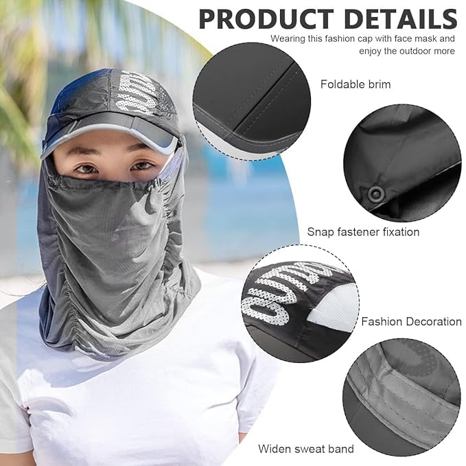 Quick-Dry Sun Protection Hat with Face Mask - Breathable, UV-Blocking Wide Brim for Fishing, Hiking & Outdoor Adventures - Adjustable, Lightweight & Foldable,Camping Accessories Multicolour