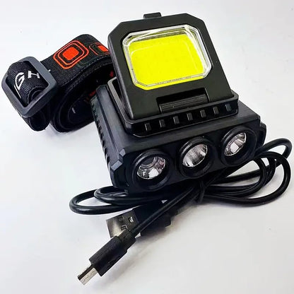 FLYTOP Rechargeable LED Headlamp | Wide Beam Head Torch with 5 Light Modes, Waterproof & Lightweight | Camping, Hiking, Cycling, Fishing, Repair Work, Outdoor & Indoor Use