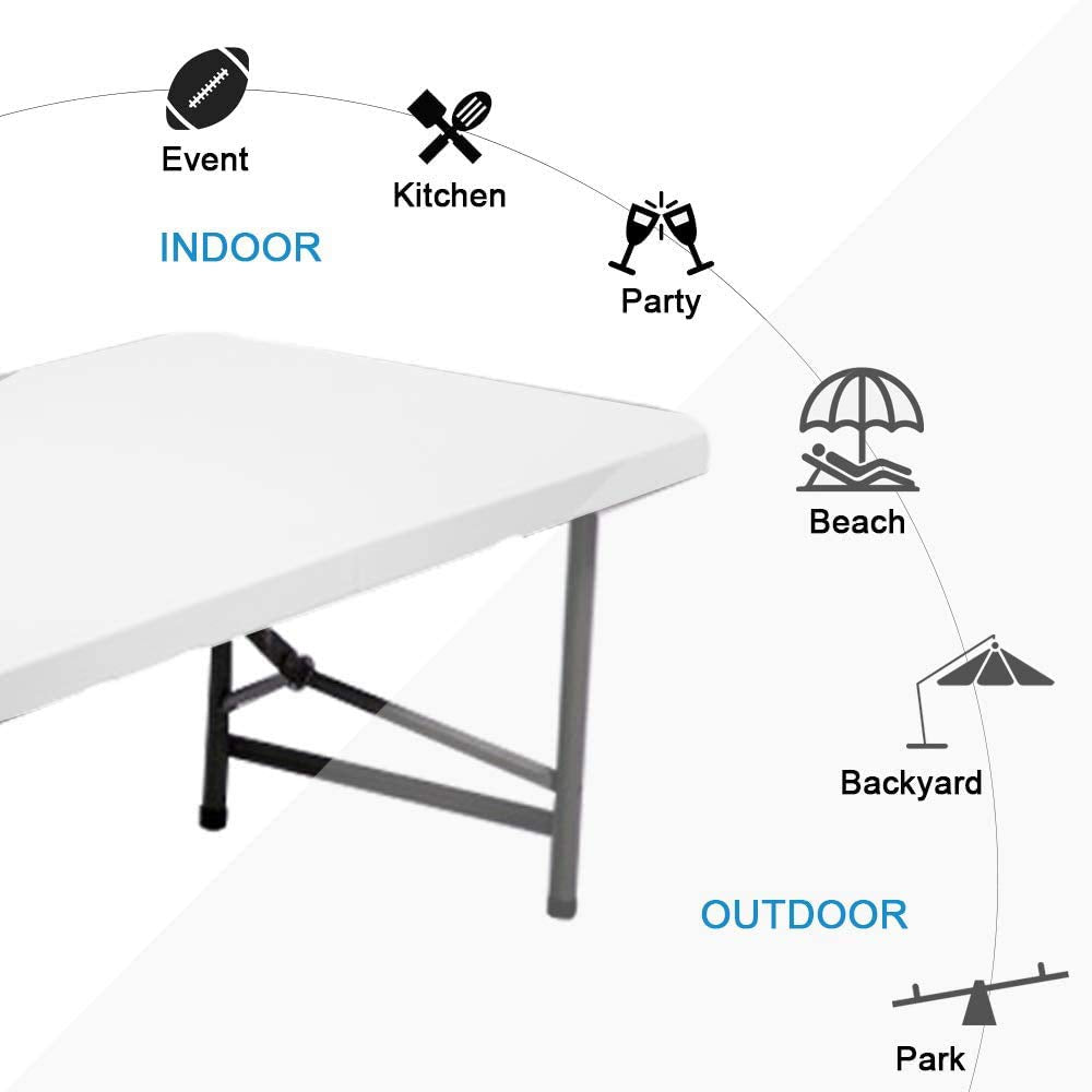 FLYTOP Portable Folding Camping Table, Picnic Table Fold in Half Plastic Picnic Desk with Handle for Indoor Outdoor