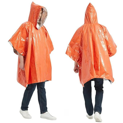 FLYTOP Emergency Rain Poncho, Insulated Thermal Survival Raincoat with Hood for Outdoor Camping 1 PC ONLY.