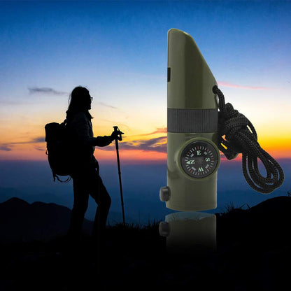 FLYTOP 7-in-1 Multifunctional Compass Flashlight Magnifier Thermometer LED Emergency Survival Whistle for Outdoor Camping Accessory | Sporting Goods | Outdoor Sports