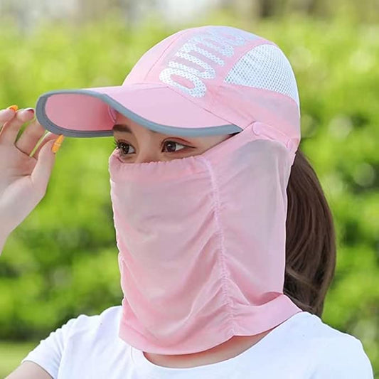 Quick-Dry Sun Protection Hat with Face Mask - Breathable, UV-Blocking Wide Brim for Fishing, Hiking & Outdoor Adventures - Adjustable, Lightweight & Foldable,Camping Accessories Multicolour