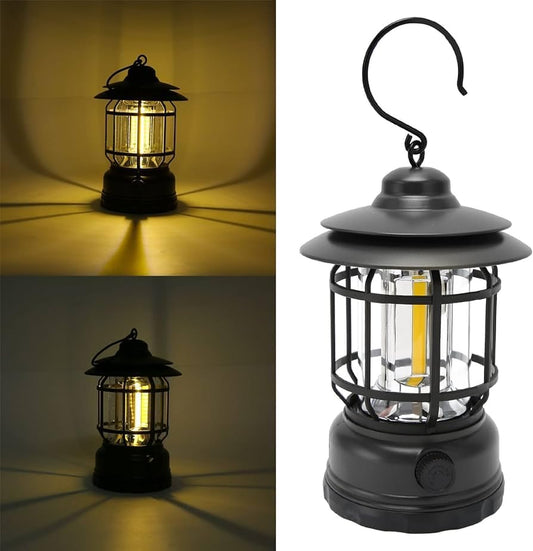 FLYTOP Outdoor Retro LED Camping Lantern - Portable USB Tent Light for Hiking - Vintage Wall Hanging Decor Desk Lamp
