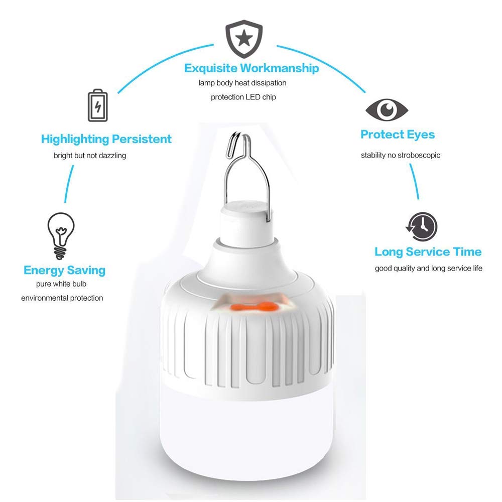 FLYTOP Portable LED Light Bulb, 120W 3 Modes Rechargeable Emergency LED Light Bulb for Outdoor Night Fishing