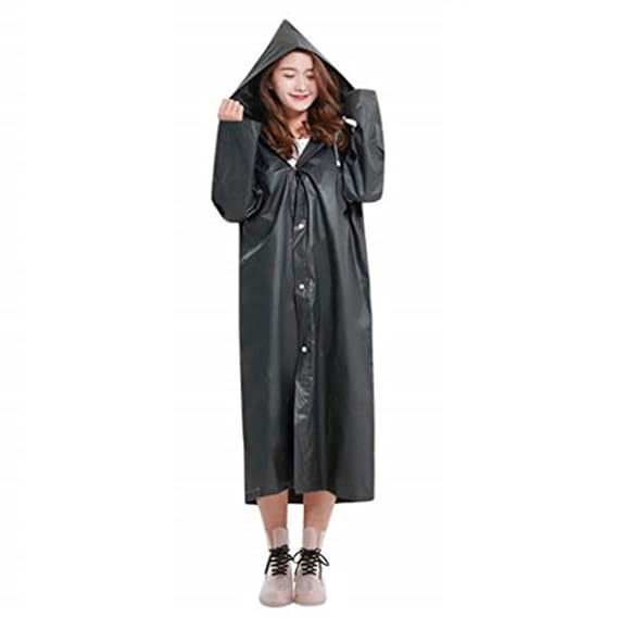 Reusable Rain COAT For Traveling, Washable Drawstring Button Down Waterproof Rainwear Hooded Coat