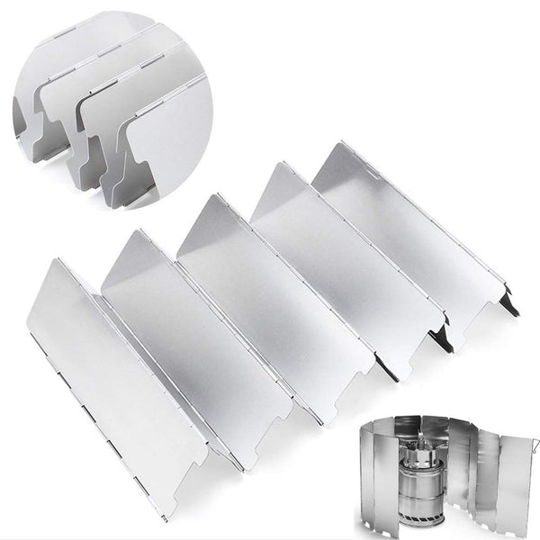 Camping Windshield,Stove Windscreen for Camp, 10 Plates Foldable Outdoor Cooking Portable Wind Guard Aluminum Alloy Lightweight for Hiking, Backpacking, Camping