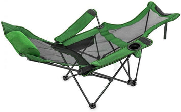 FLYTOP Reclining Camping Chair with Footrest, Mesh Back, Cup Holder, Green