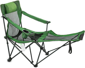 FLYTOP Reclining Camping Chair with Footrest, Mesh Back, Cup Holder, Green