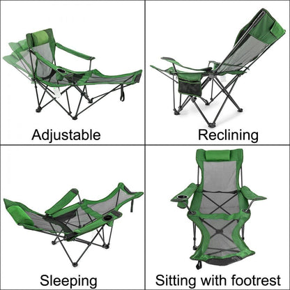 FLYTOP Reclining Camping Chair with Footrest, Mesh Back, Cup Holder, Green