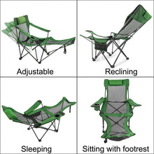 FLYTOP Reclining Camping Chair with Footrest, Mesh Back, Cup Holder, Green