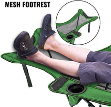 FLYTOP Reclining Camping Chair with Footrest, Mesh Back, Cup Holder, Green
