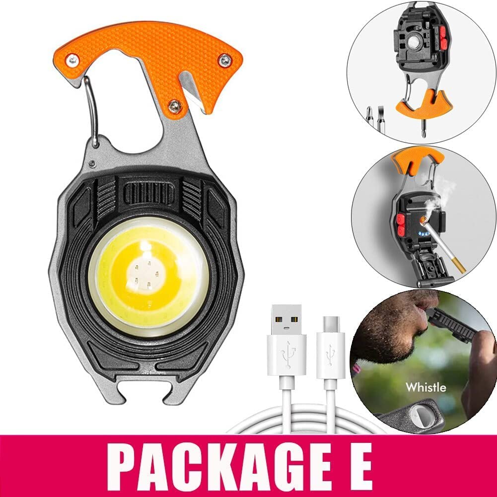 FLYTOP Keychain LED Flashlights – Rechargeable Torch with 7 Light Modes, Lighter, Whistle, Screwdriver, Bottle Opener, Magnet Base, 800 Lumens COB Light for Camping and Outdoor Emergency