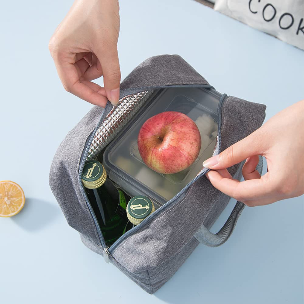 Insulated Lunch Bag with Handles, multicolor Denim Style, Bear Logo, Compact Size