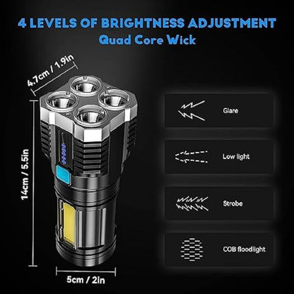 FLYTOP 4LED Flashlight | USB Rechargeable Light | Tent Light | Torch for Trekking