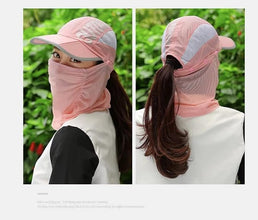 Quick-Dry Sun Protection Hat with Face Mask - Breathable, UV-Blocking Wide Brim for Fishing, Hiking & Outdoor Adventures - Adjustable, Lightweight & Foldable,Camping Accessories Multicolour