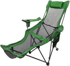 FLYTOP Reclining Camping Chair with Footrest, Mesh Back, Cup Holder, Green