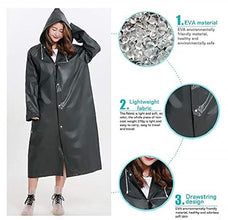 Reusable Rain COAT For Traveling, Washable Drawstring Button Down Waterproof Rainwear Hooded Coat