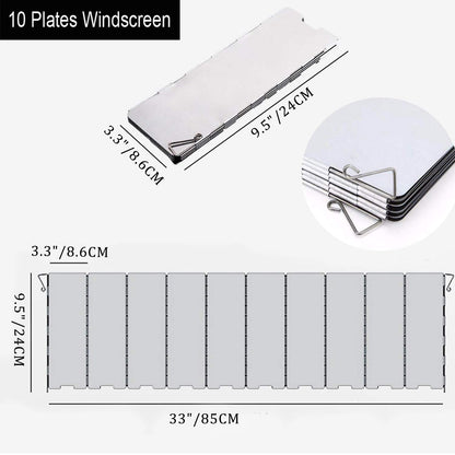 Camping Windshield,Stove Windscreen for Camp, 10 Plates Foldable Outdoor Cooking Portable Wind Guard Aluminum Alloy Lightweight for Hiking, Backpacking, Camping