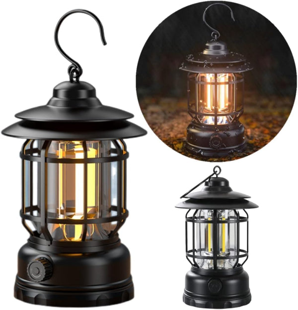 FLYTOP Outdoor Retro LED Camping Lantern - Portable USB Tent Light for Hiking - Vintage Wall Hanging Decor Desk Lamp