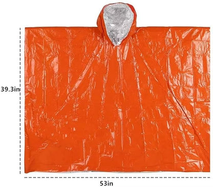 FLYTOP Emergency Rain Poncho, Insulated Thermal Survival Raincoat with Hood for Outdoor Camping 1 PC ONLY.