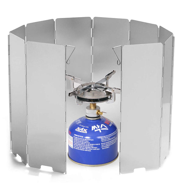 Camping Windshield,Stove Windscreen for Camp, 10 Plates Foldable Outdoor Cooking Portable Wind Guard Aluminum Alloy Lightweight for Hiking, Backpacking, Camping