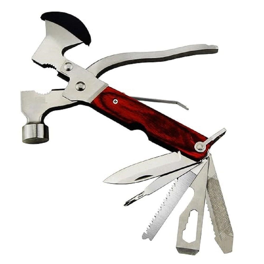 FLYTOP Stainless Steel Portable Multi Utility Multifunction 12 in 1 Hammer Tool Kit of Knife, Axe, Bottle Opener, Nut Car Safety Tool Kit