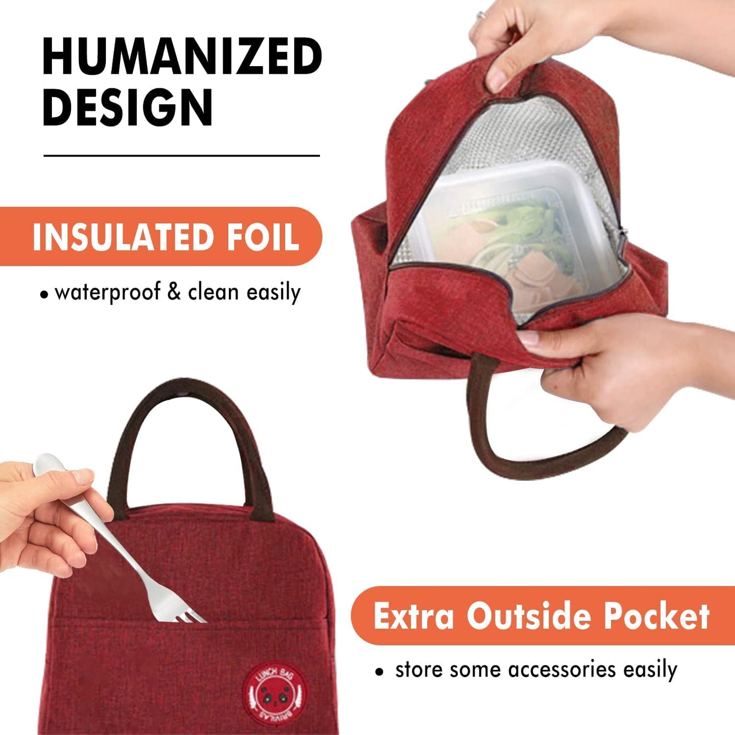 Insulated Lunch Bag with Handles, multicolor Denim Style, Bear Logo, Compact Size