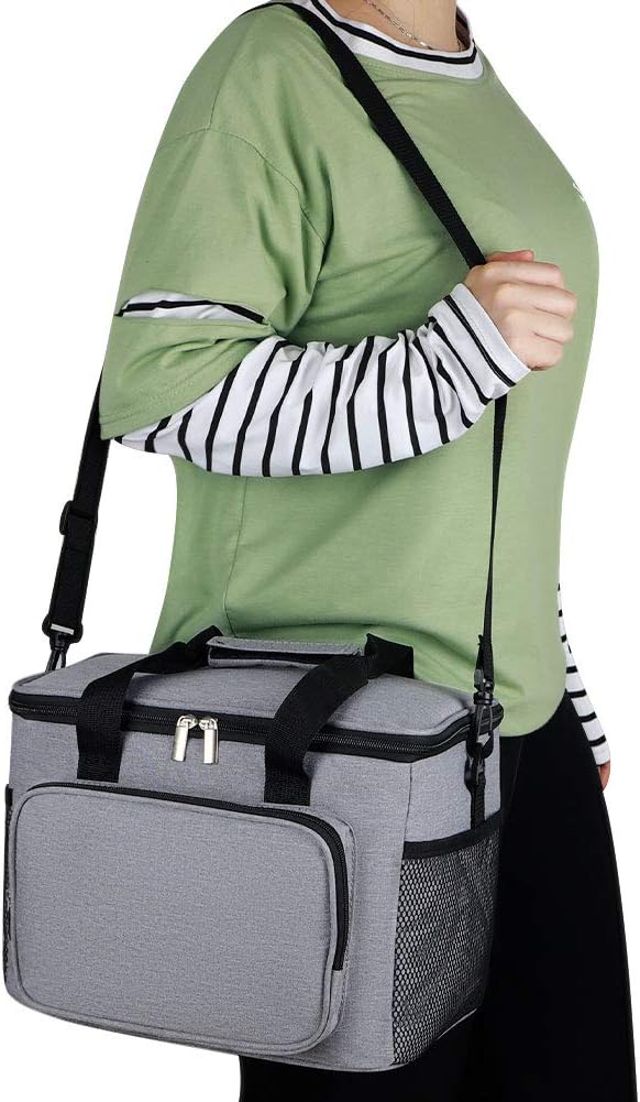 Lunch Bag Rexine Thermal Insulated Tiffin Bag with Bottle Holder Waterproof Top Handle Front Pocket Lunch Bag for Office