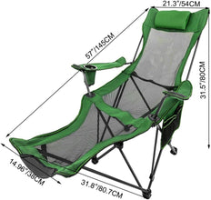 FLYTOP Reclining Camping Chair with Footrest, Mesh Back, Cup Holder, Green