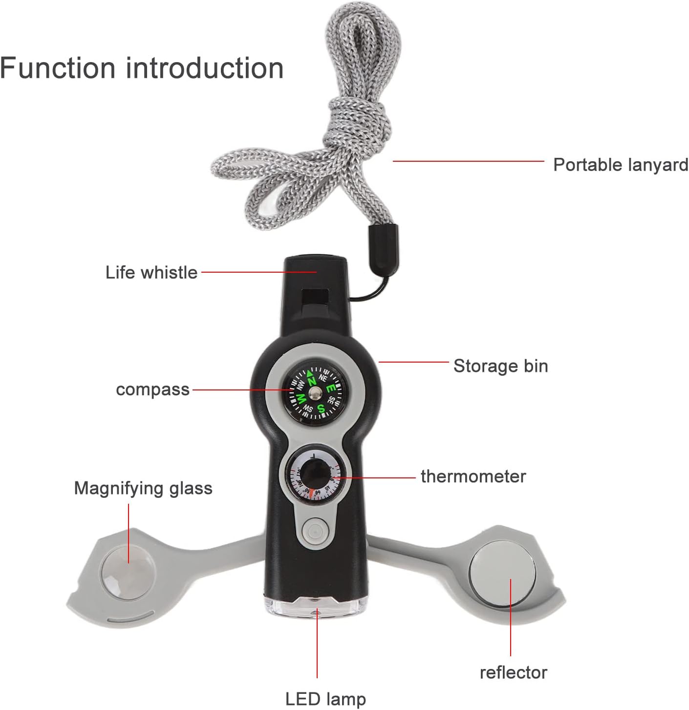 FLYTOP Emergency Multipurpose Whistle, Function Whistle Signal Mirror with Lanyard for Forest (Gray White)
