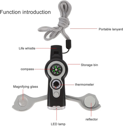 FLYTOP Emergency Multipurpose Whistle, Function Whistle Signal Mirror with Lanyard for Forest (Gray White)